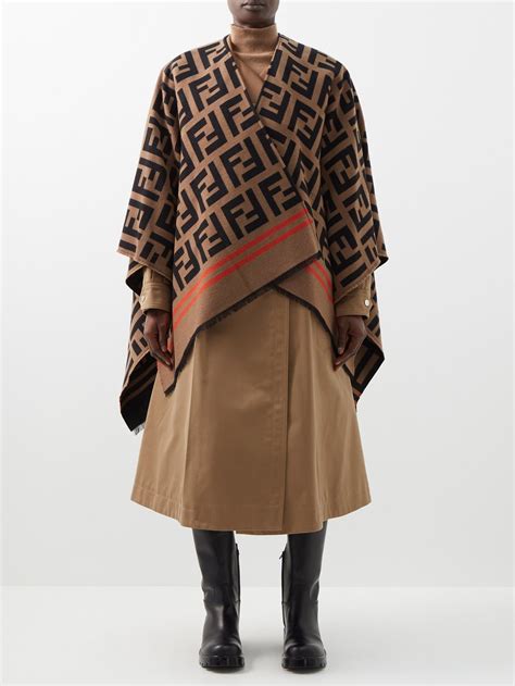 Reversible Logo Wool Blend Poncho 